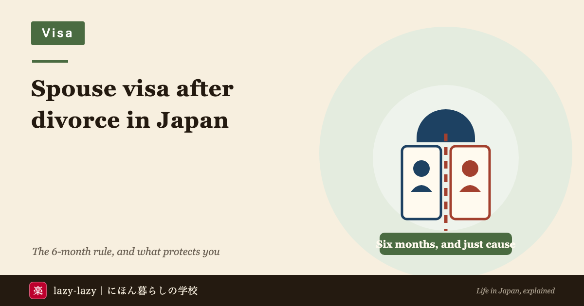 Diagram of what happens to a Japanese spouse visa after divorce and the published examples of just cause