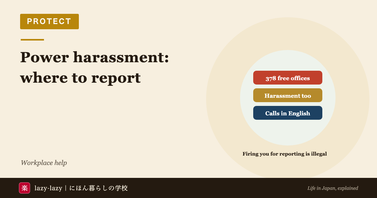 Where foreign workers in Japan report power harassment and unpaid wages: 378 free Labour Consultation Corners, harassment covered, and phone lines in English