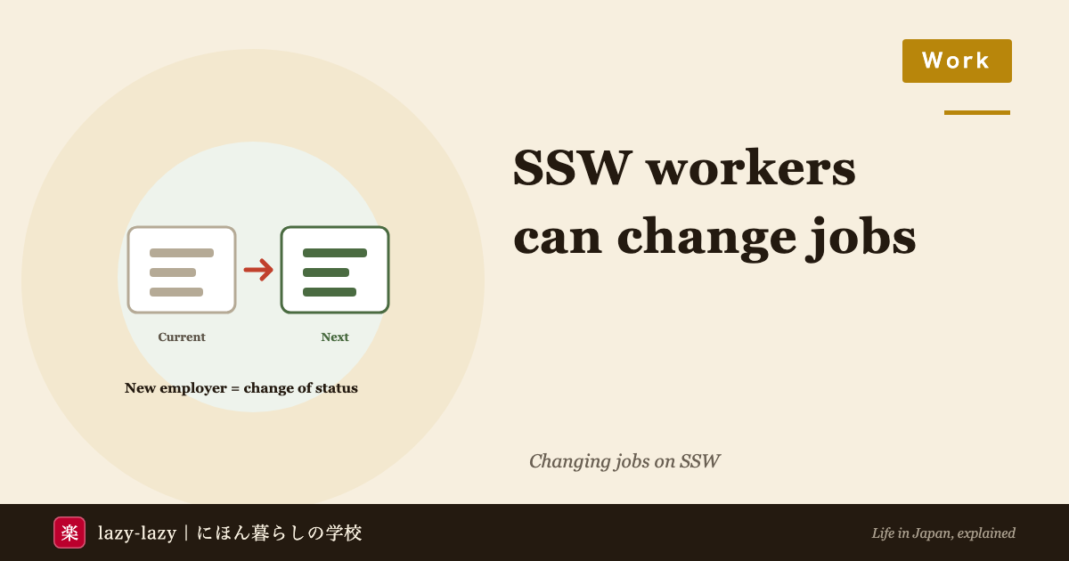 Diagram of the three patterns for changing jobs on a Specified Skilled Worker visa in Japan; a new employer requires a change of status
