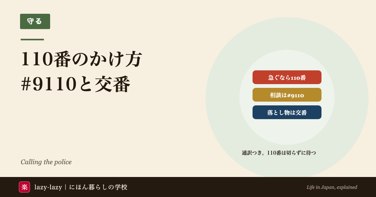 外国人が警察に連絡するときの要点。急ぐなら110番（通訳あり・無料）、急がない相談は#9110、落とし物と拾い物は交番