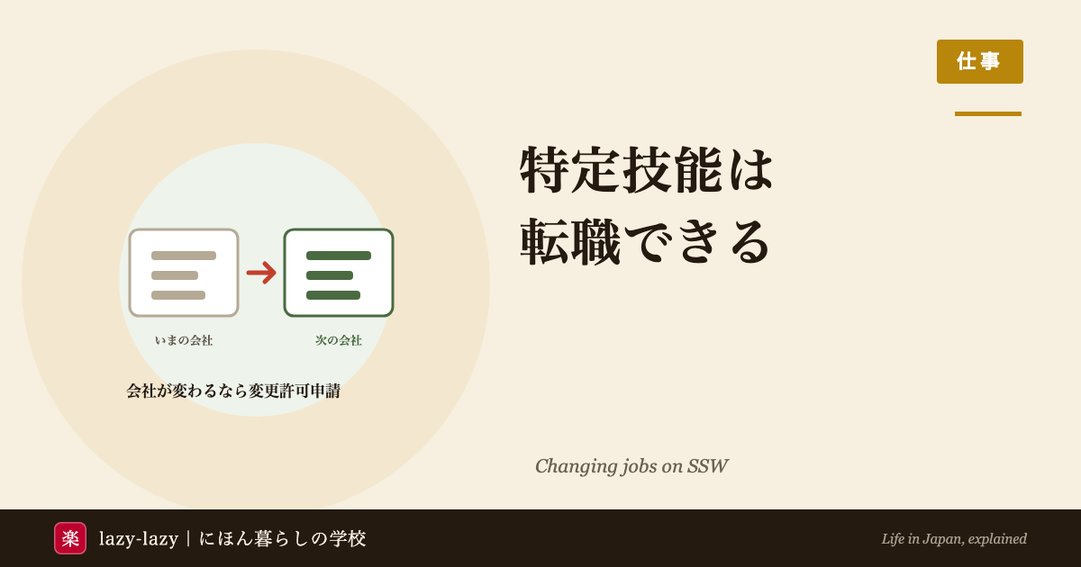 特定技能の転職の3つの型と手続を示した図。会社が変わるなら在留資格変更許可申請が必要