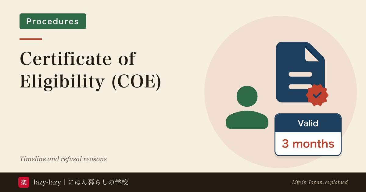 How Japan's Certificate of Eligibility works: school applies as proxy, review takes 1 to 3 months, valid 3 months