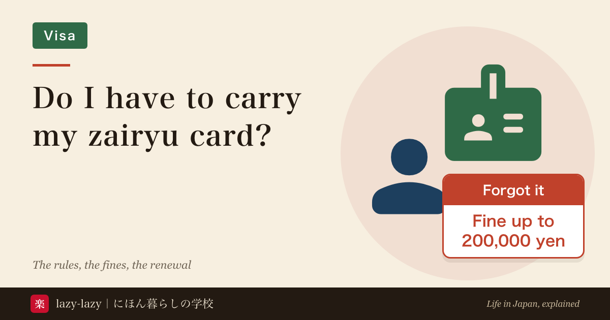 Diagram showing that not carrying a Japanese residence card and refusing to present it carry different penalties