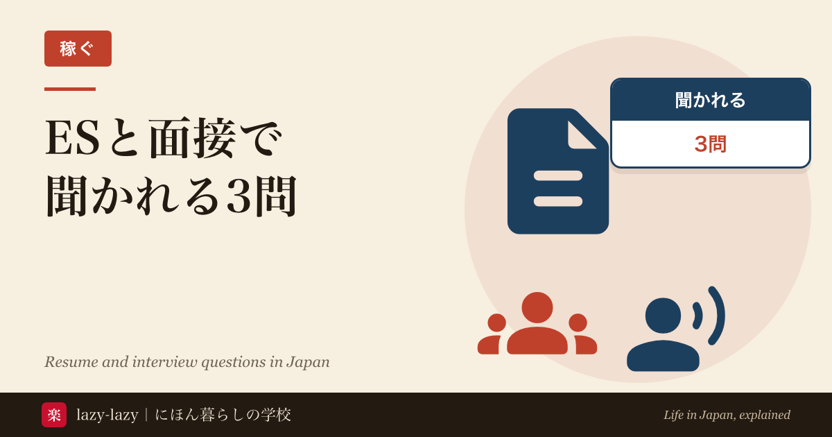 エントリーシートと面接官の吹き出しを並べた、ESと面接で聞かれる3問の記事のアイキャッチ